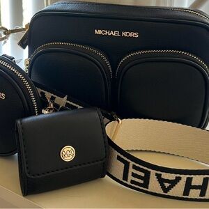 Michael Kors Black and Gold Crossbody Bag Trio